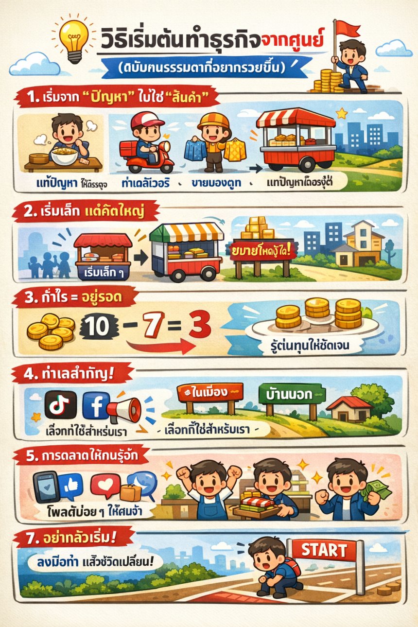 🧠 วิธีเริ่มต้นทำธุรกิจจากศูนย์ (ฉบับคนธรรมดาที่อยากรวยขึ้น)